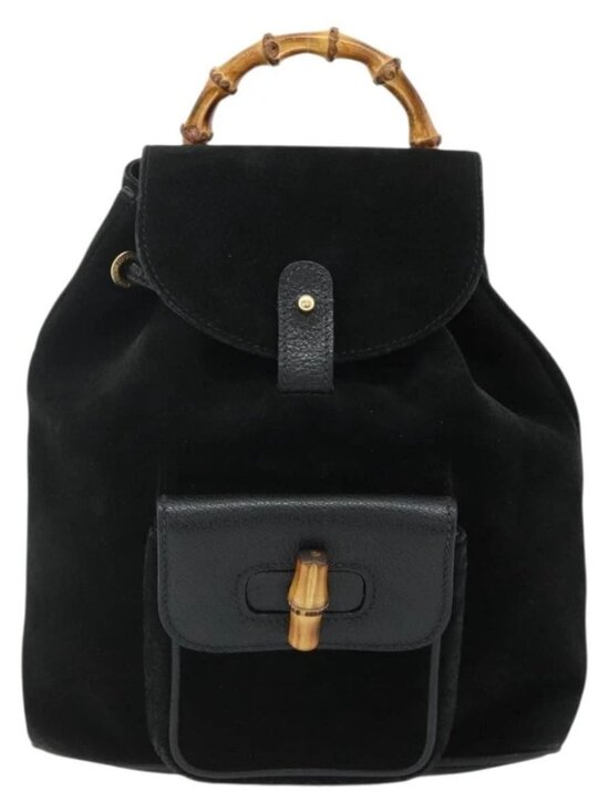 GUCCI Bamboo Backpack Suede Black Gold 003 2034 0030 Auth 177116 main image 12